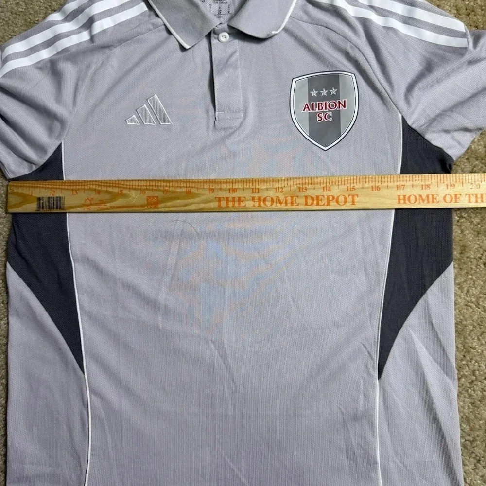 Adidas Albion SC Mens Polo Small Gray Soccer Jersey 3 Stripe